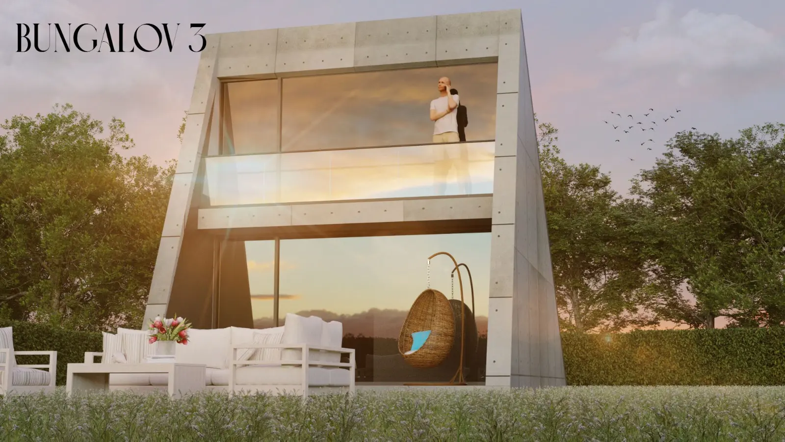 Geniş cam cepheli modüler tiny house konsept tasarımı
